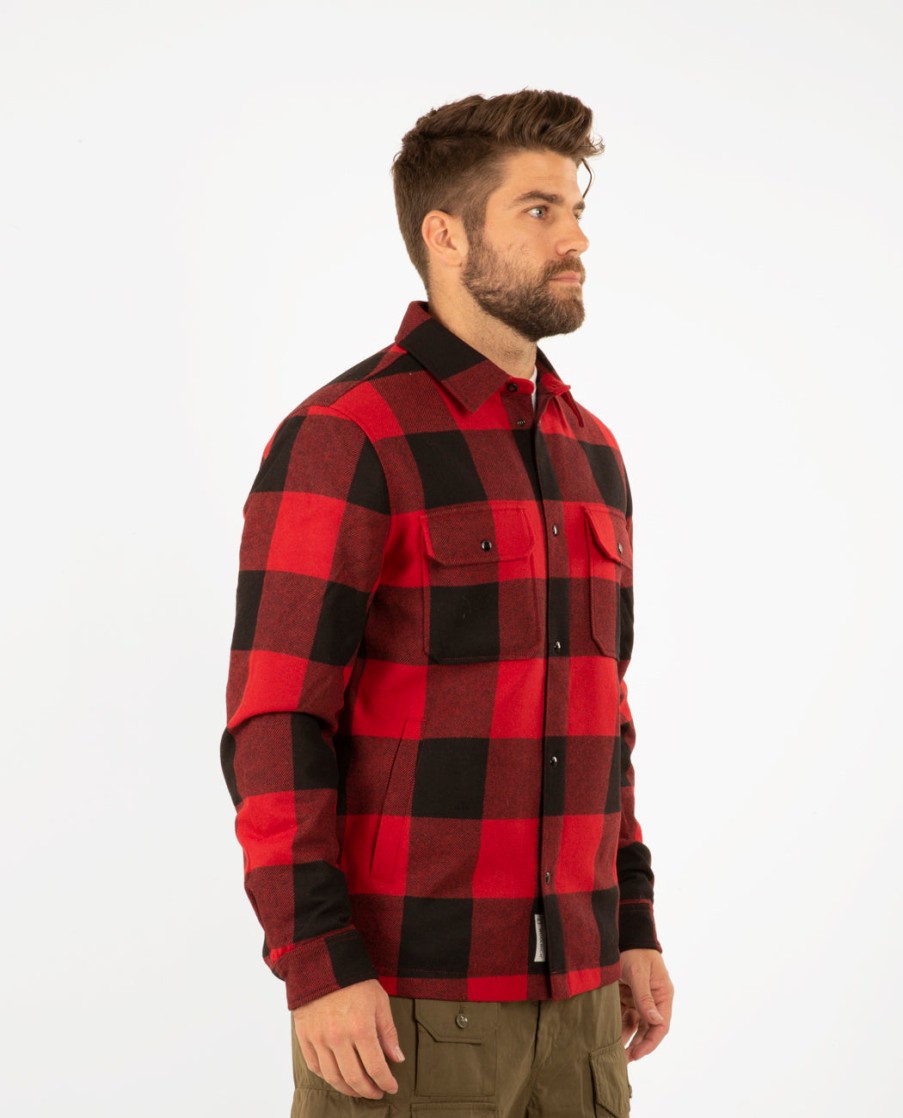 Men WOOLRICH | Alaskan Wool Check Overshirt Red Buffalo