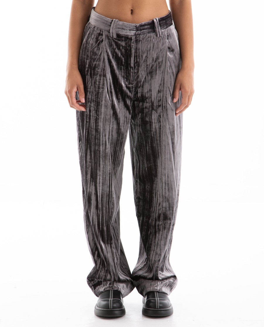 Women GANNI | Stripe Velvet Rlx Pleated Pant