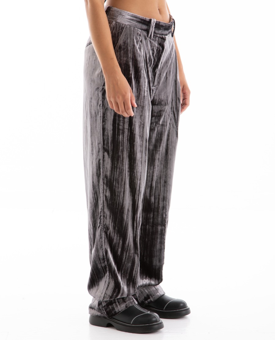 Women GANNI | Stripe Velvet Rlx Pleated Pant