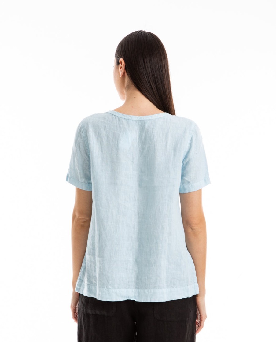 Men HARIS COTTON | Boat Neck Linen Top Ocean