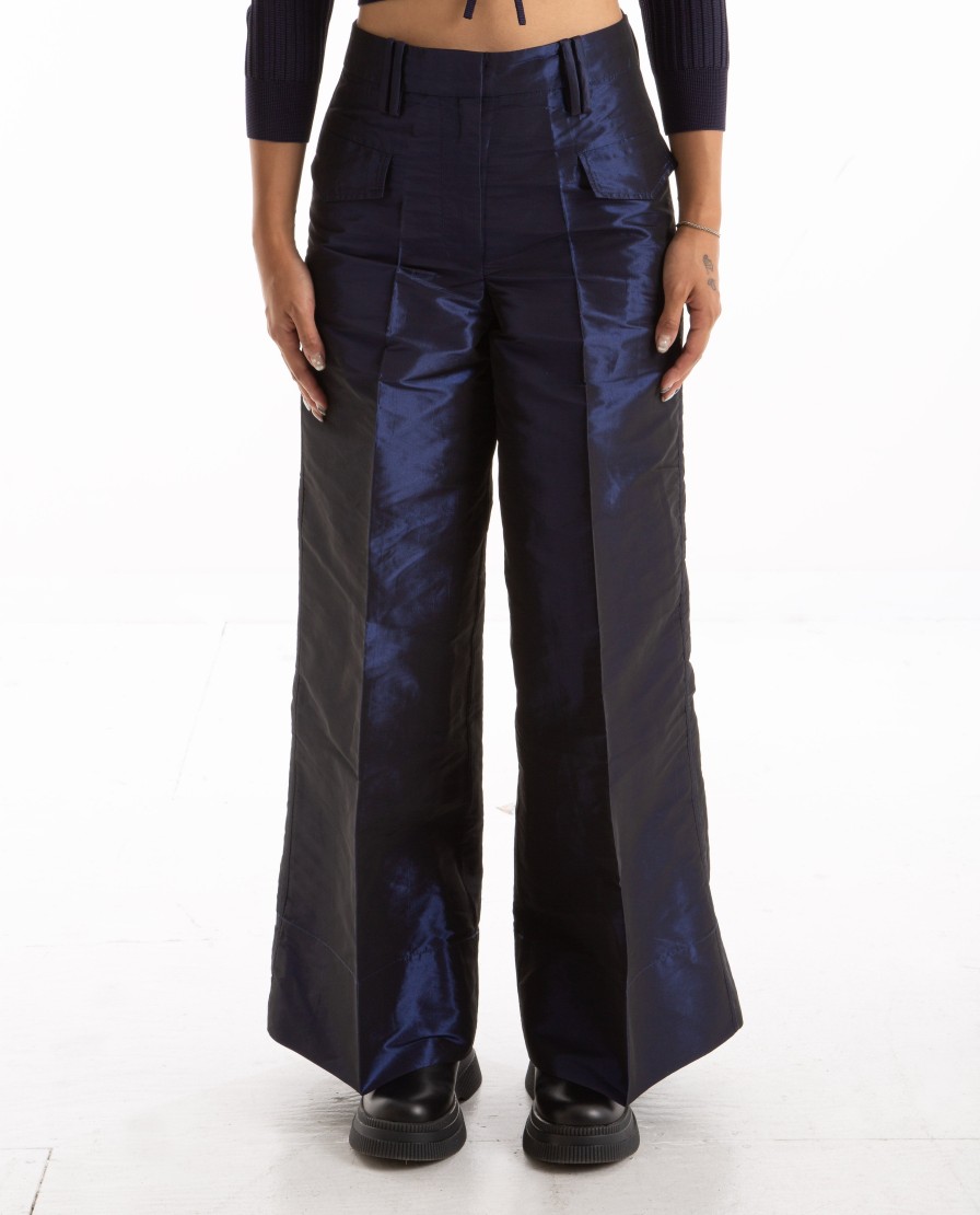 Men GANNI | Shiny Taffeta Wide High-Waisted Pants