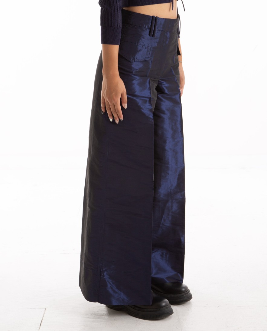 Men GANNI | Shiny Taffeta Wide High-Waisted Pants