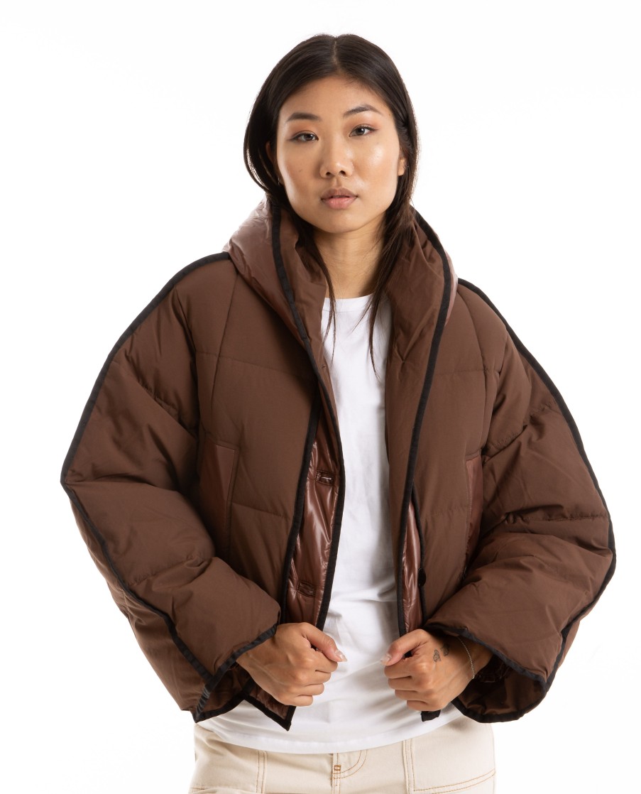 Women GANNI | Mix Puffer Hooded Short Jacket