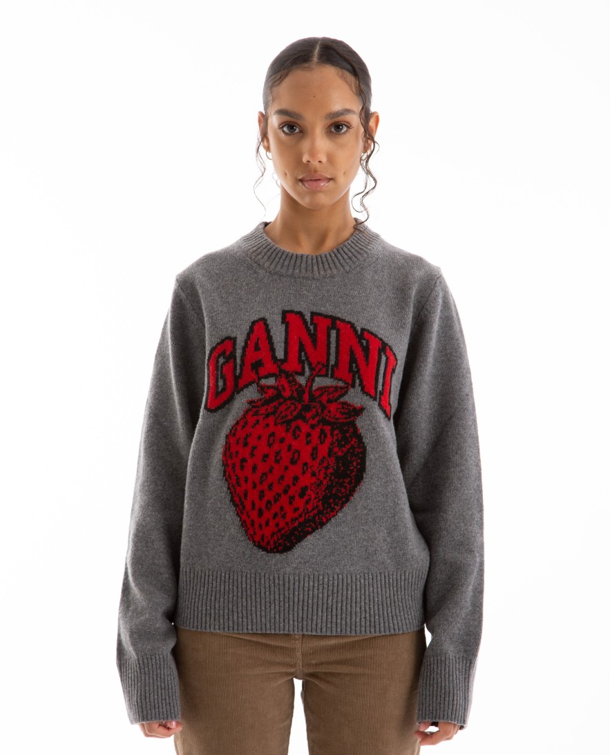 Women GANNI | Graphic O-Neck Pullover Strawberry