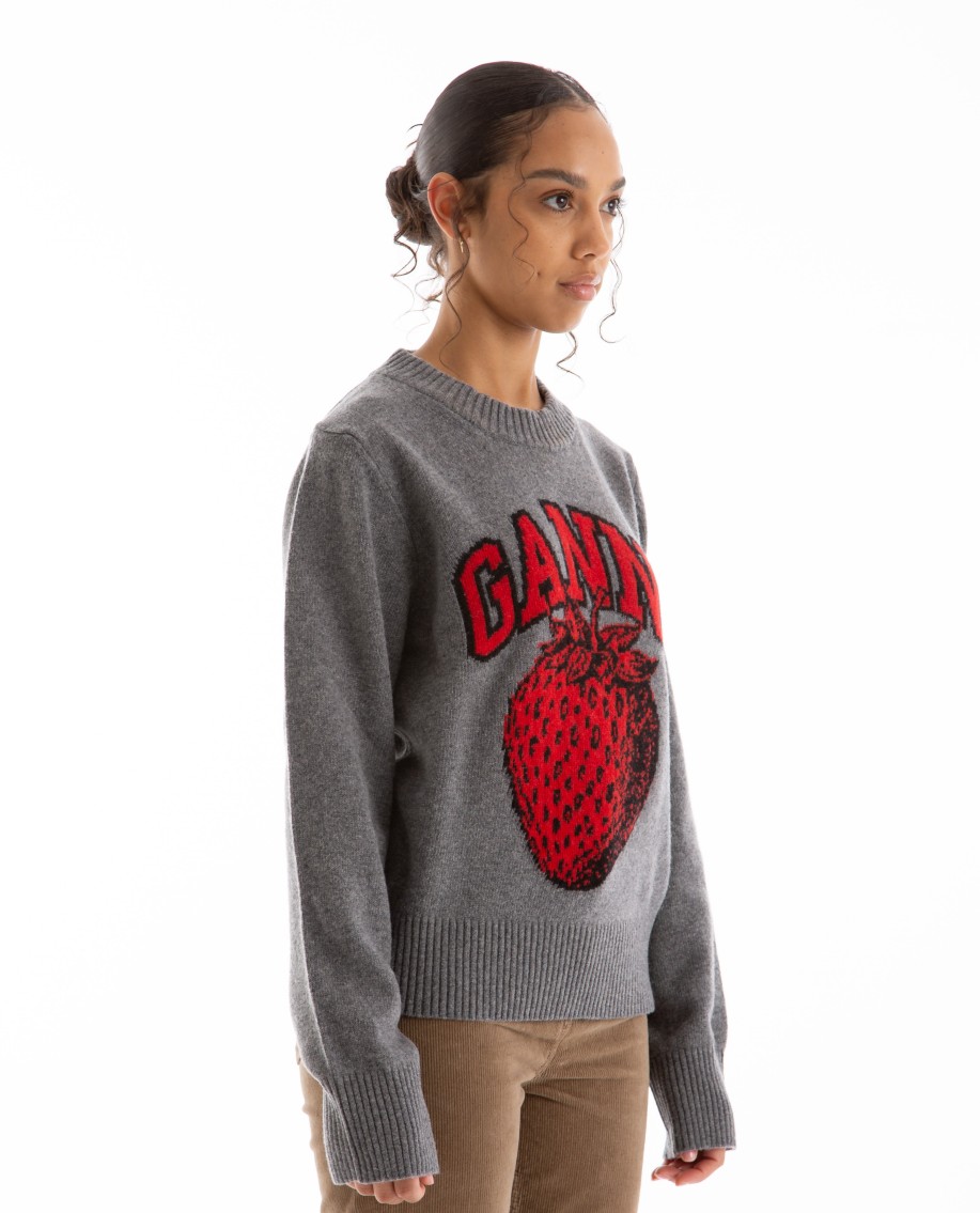 Women GANNI | Graphic O-Neck Pullover Strawberry