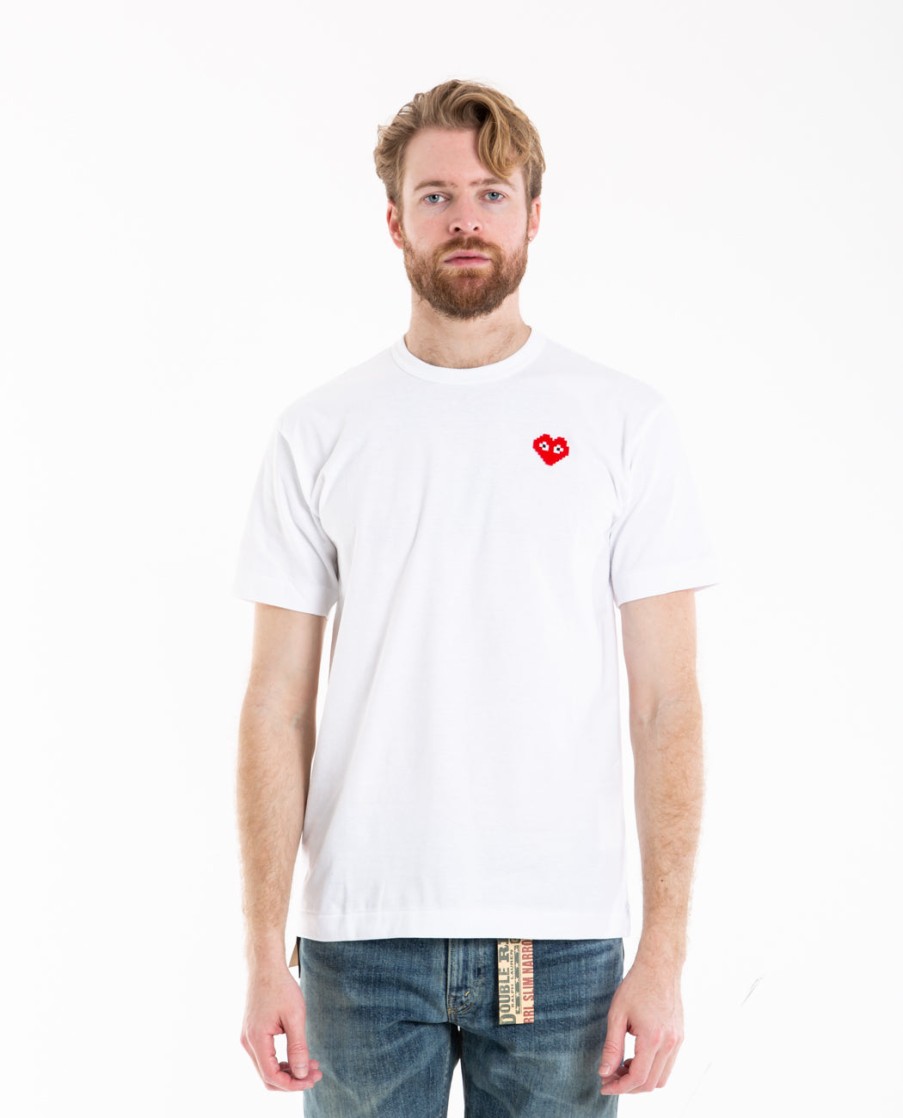 Men COMME DES GARÇONS PLAY | Invader Heart Patch T-Shirt White