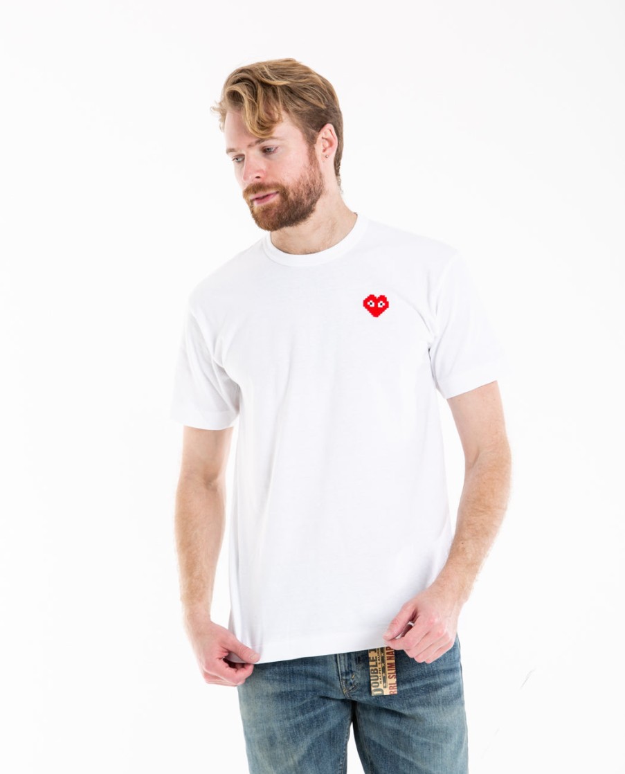 Men COMME DES GARÇONS PLAY | Invader Heart Patch T-Shirt White