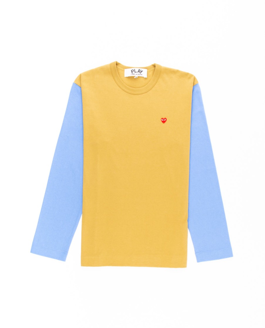 Men COMME DES GARÇONS PLAY | Bi-Colour Small Heart Long Sleeve Tee Blue & Olive