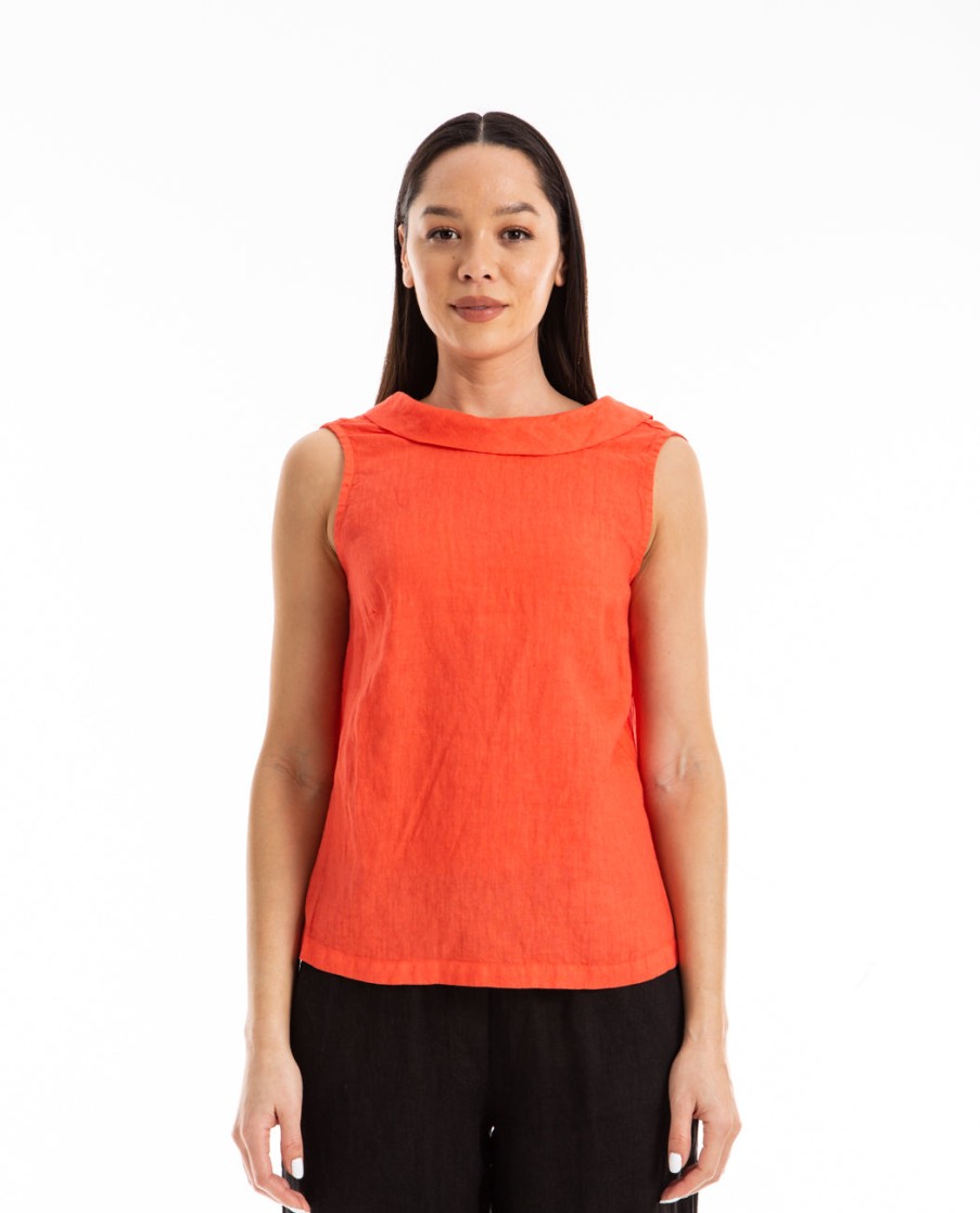 Men HARIS COTTON | Boat Neck Linen Top Coral