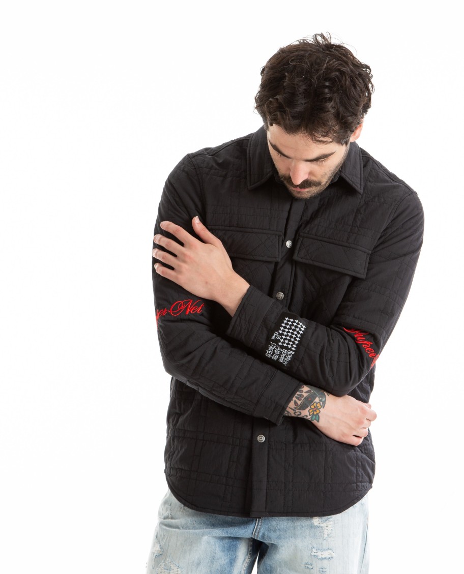 Men KSUBI | Pixel Quilted Long Sleeve Shirt Black