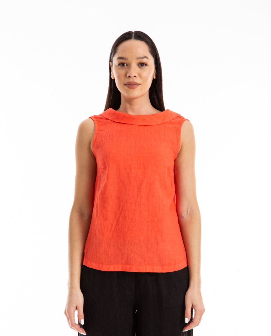 Men HARIS COTTON | Boat Neck Linen Top Coral