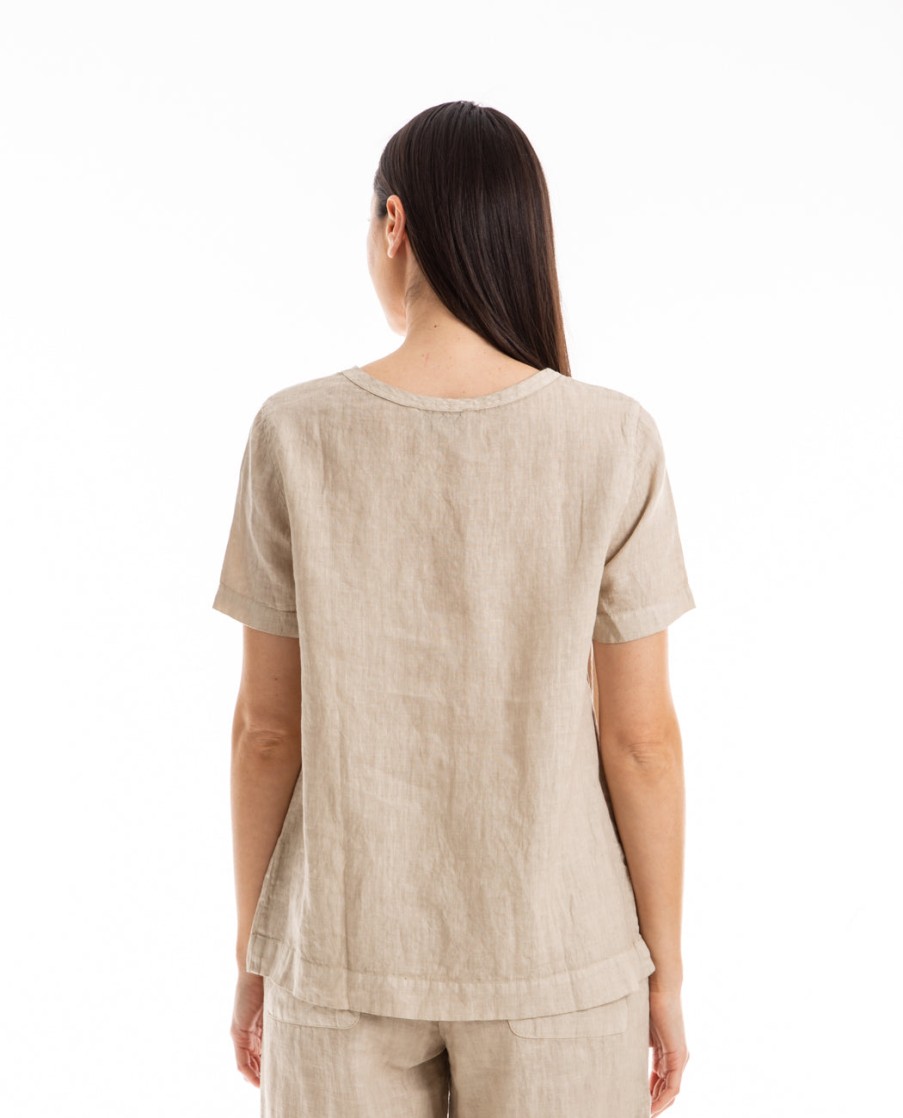 Men HARIS COTTON | Boat Neck Linen Top Beach Sand