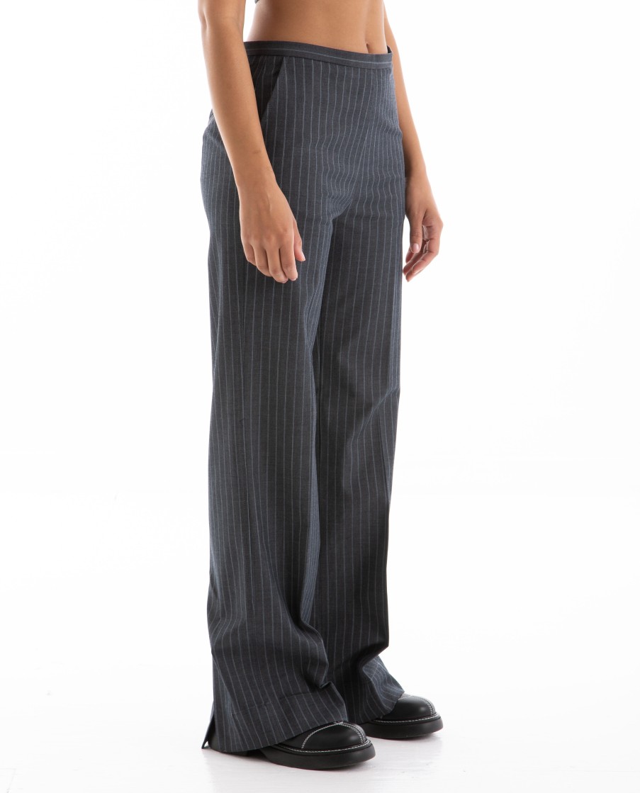 Women GANNI | Stretch Stripe Mid Waist Pants