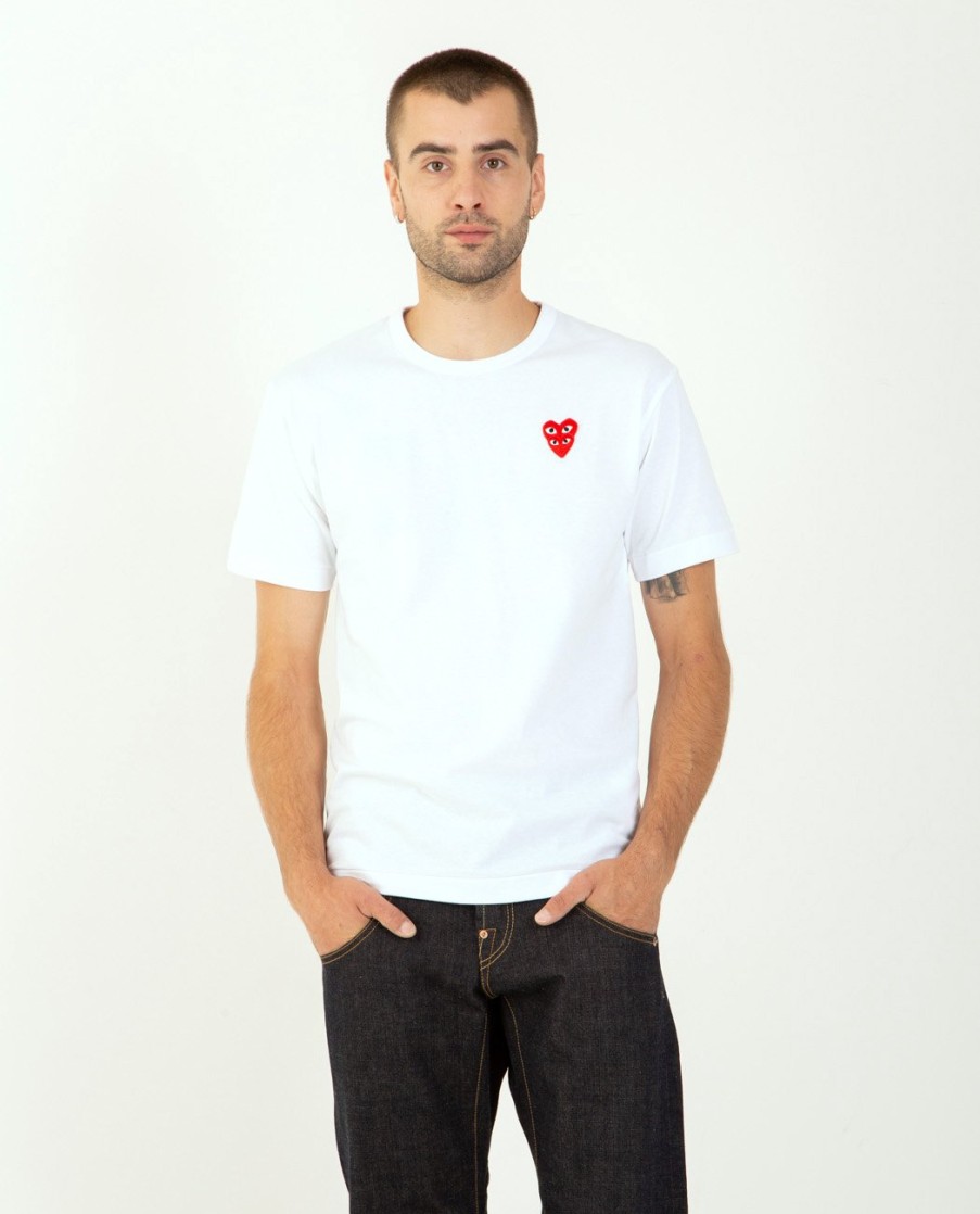 Men COMME DES GARÇONS PLAY | Stacked Red Heart Tee White