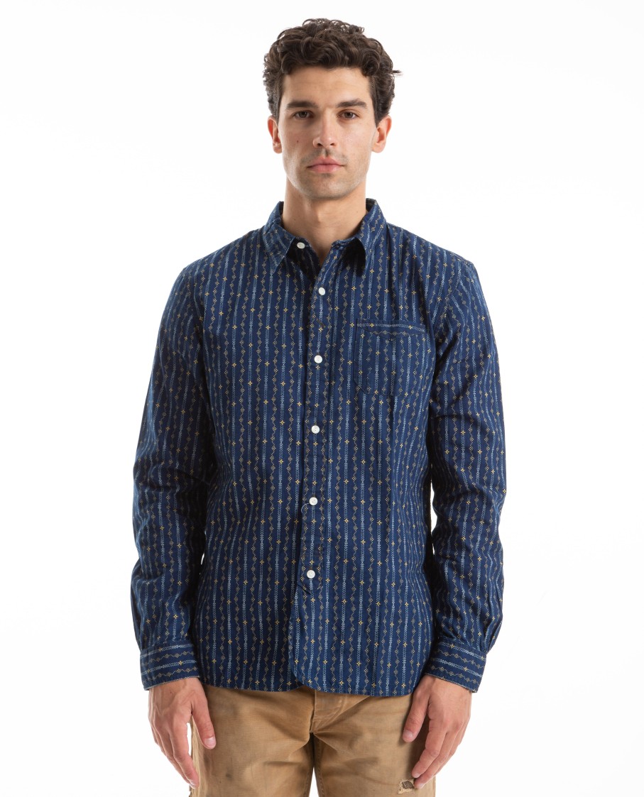 Men RRL | Indigo Print Woven Workshirt