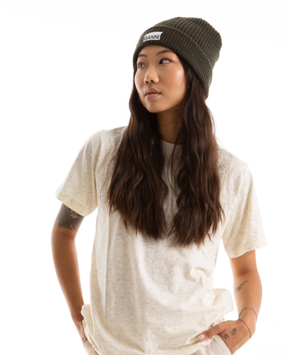 Women GANNI | Light Structured Rib Knit Beanie Kalamata