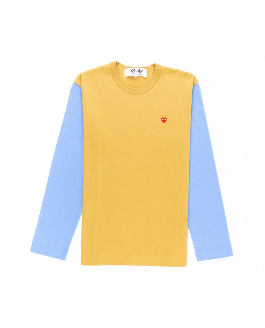 Men COMME DES GARÇONS PLAY | Bi-Colour Small Heart Long Sleeve Tee Blue & Olive