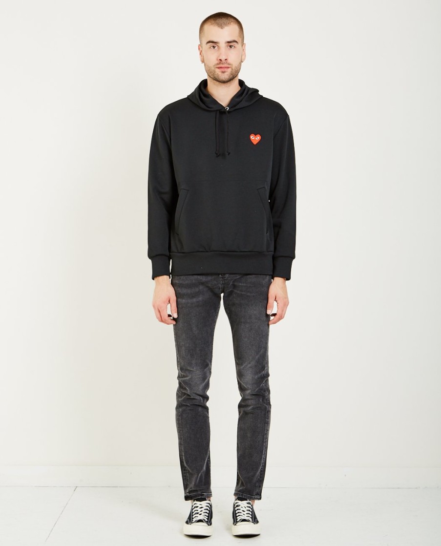 Men COMME DES GARÇONS PLAY | Red Heart Pullover Hoodie Black