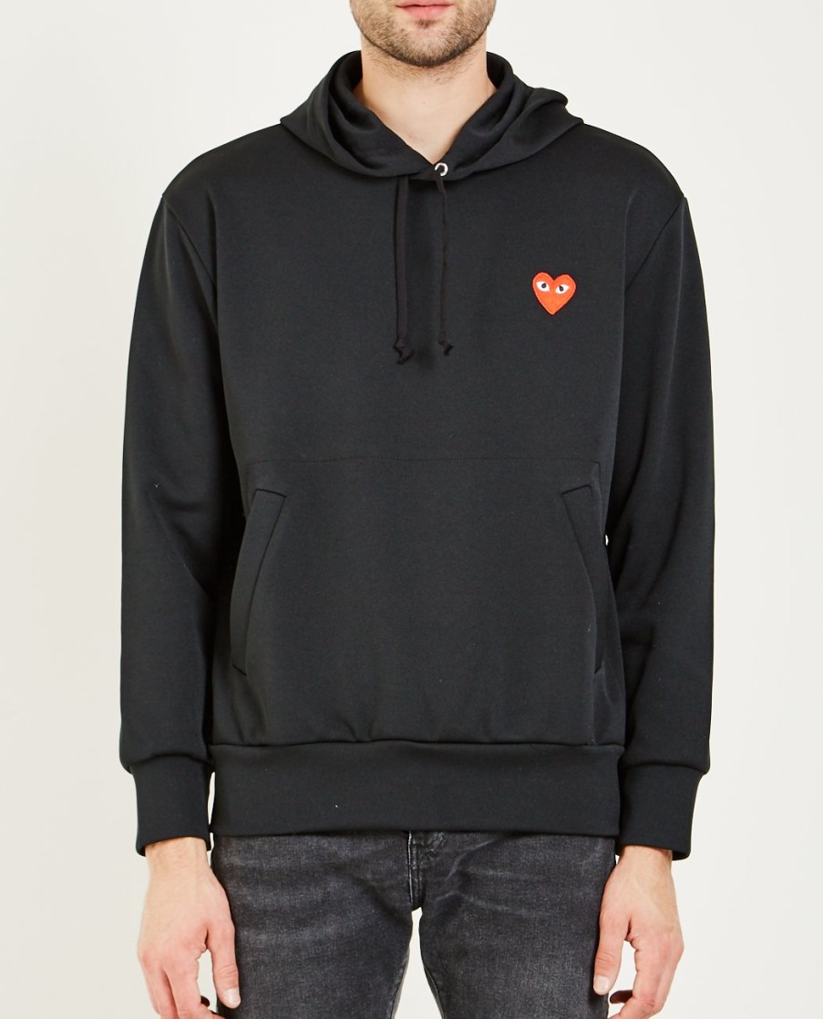 Men COMME DES GARÇONS PLAY | Red Heart Pullover Hoodie Black