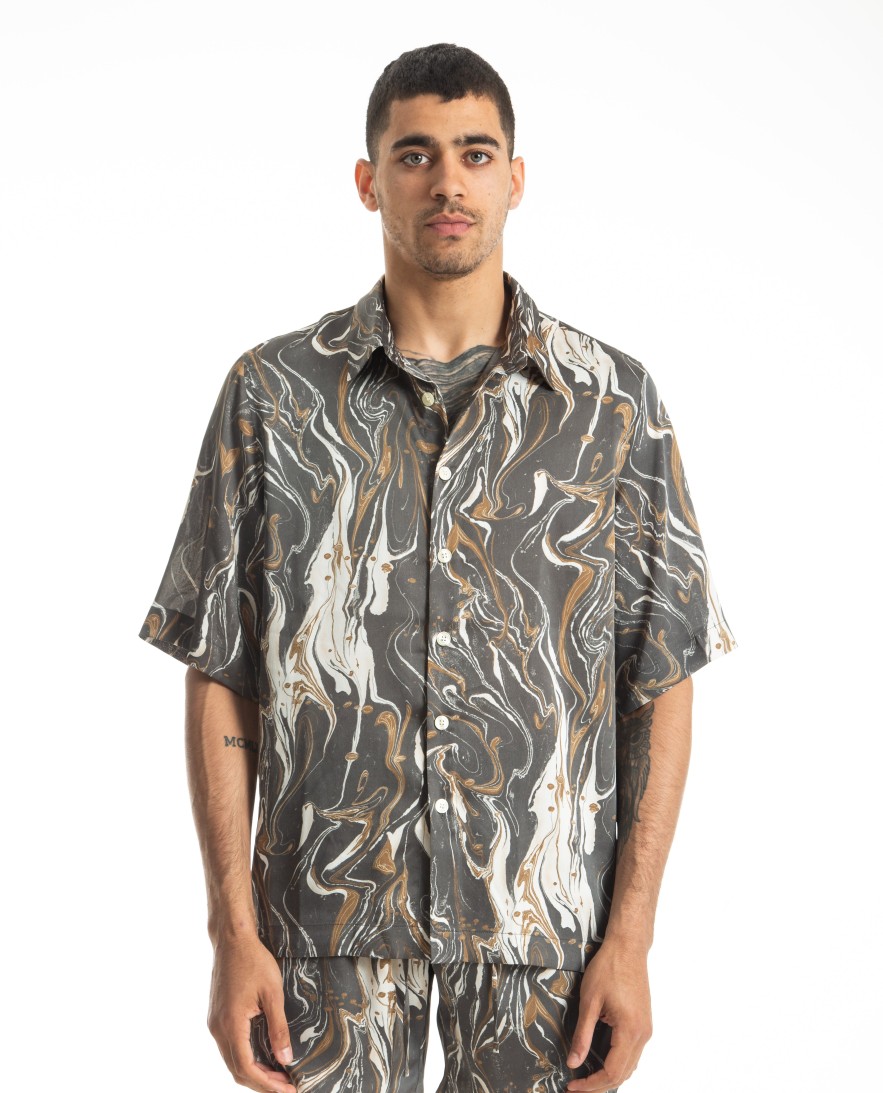 Men GREI | S/S Box Shirt Charcoal Marble