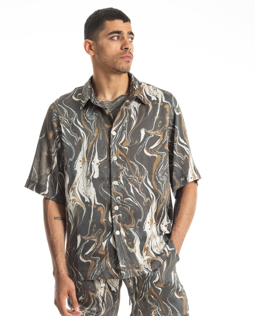 Men GREI | S/S Box Shirt Charcoal Marble